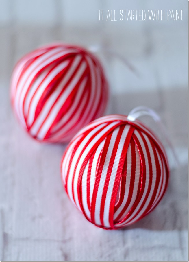 Red & White Ribbon Wrapped Ornaments - It All Started With Paint
