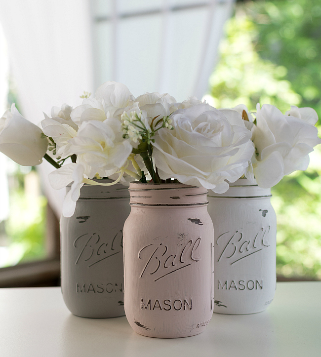Variety of Sizes Available 16 Oz. Mason Jars, Painted Mason Jars Bulk Mason  Jars Distressed Mason Jars, Mason Jar Vase, Rustic Mason Jars 