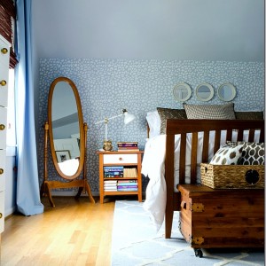 blue and brown bedroom