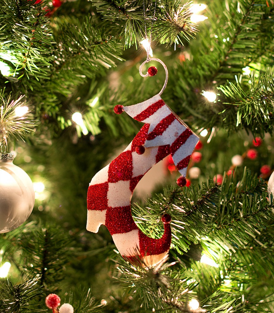 red and white christmas tree ornaments