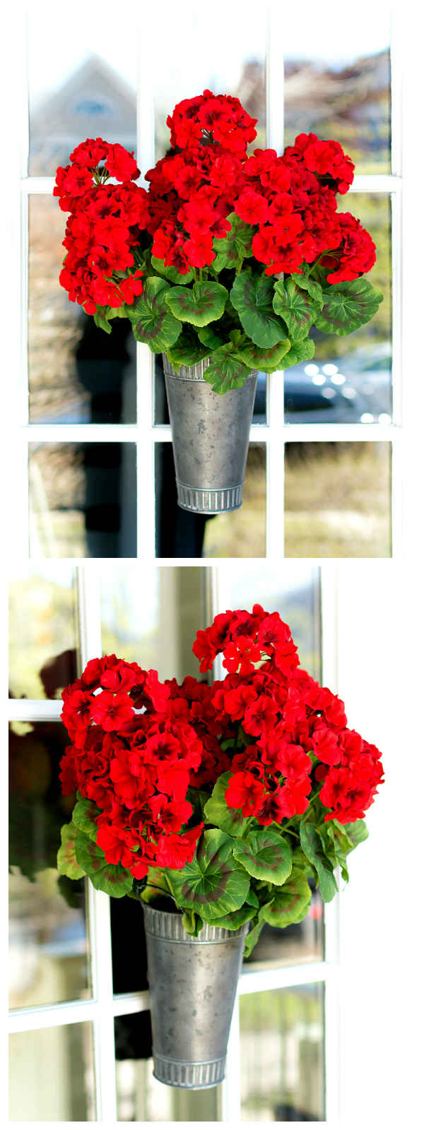 wreath-idea-red-geranium-in-bucket-front-door - It All Started With Paint