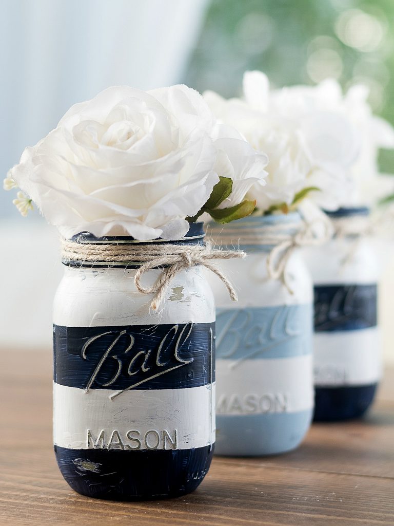 Nautical Striped Mason Jars … and is Anybody Out There? - It All Started  With Paint