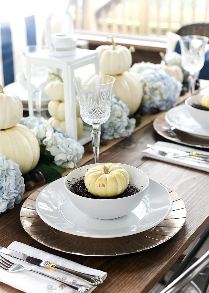 Fall Table: White Pumpkins & Hydrangeas - It All Started With Paint