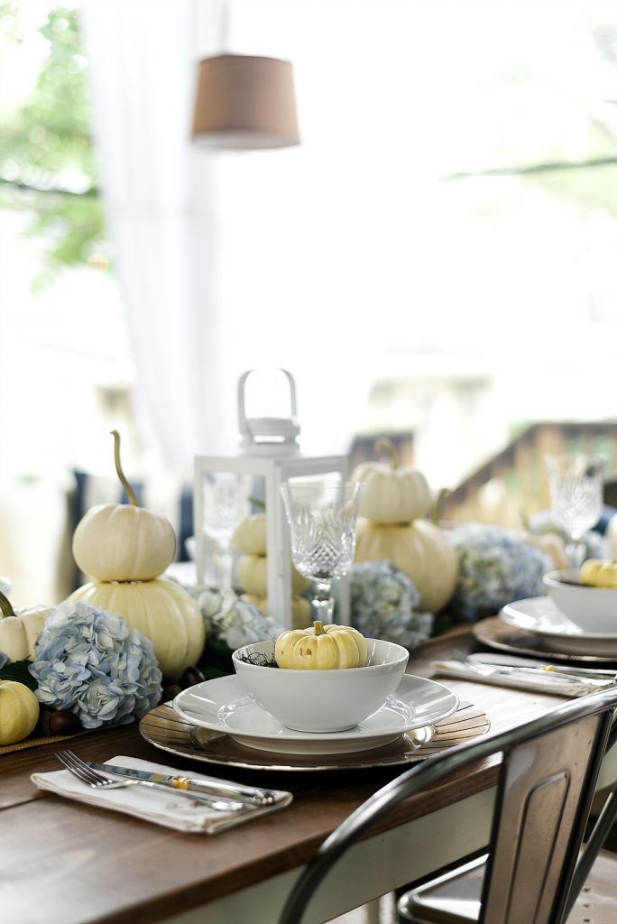 Fall Table: White Pumpkins & Hydrangeas - It All Started With Paint