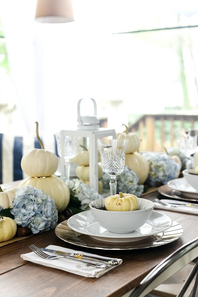 Fall Table: White Pumpkins & Hydrangeas - It All Started With Paint