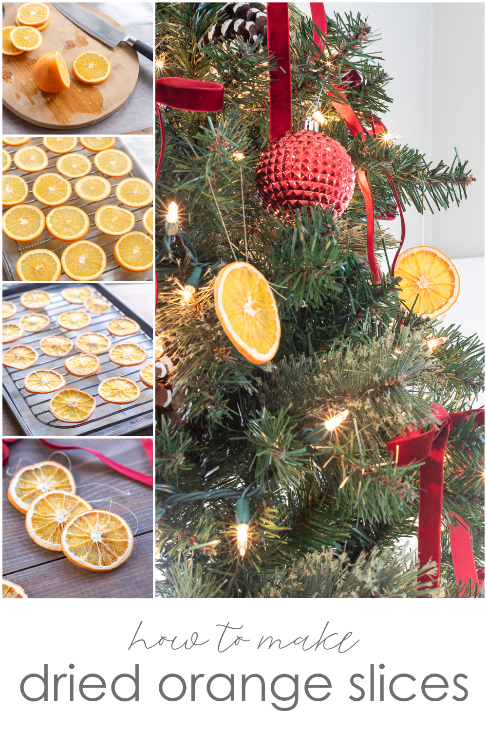 Dried Orange Slice Ornaments DIY; How To Make Dried Orange Slices for Christmas; Hanging Dried Orange Slices on the Christmas Tree